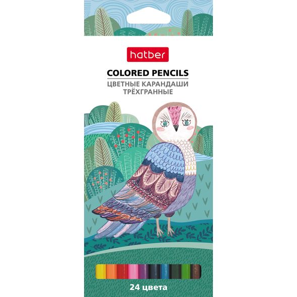 Карандаши цветные Hatber трехгран.корпус 24 цв. COLORA с заточ.   в карт.короб. с европодвесом , 